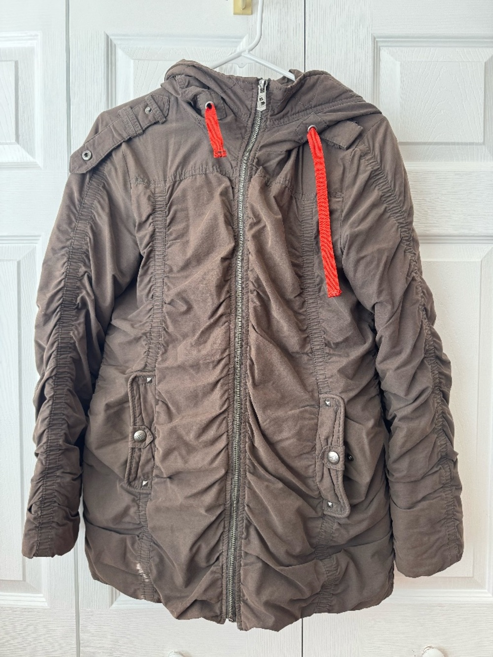 Buffalo David Bitton Brown Ruched Hooded Parka Jacket - Medium